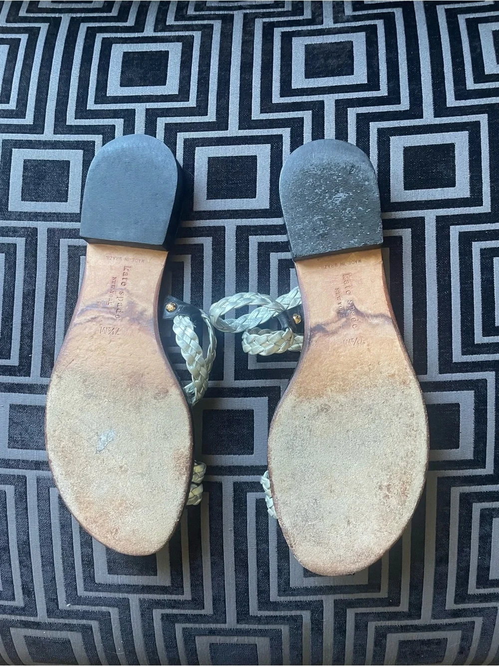 kate spade metallic silver braided slide sandals